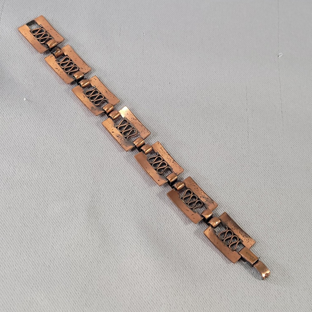 Vintage Renoir Copper Link Bracelet Mid Century Modern Geometric MCM Signed - Picture 5 of 8